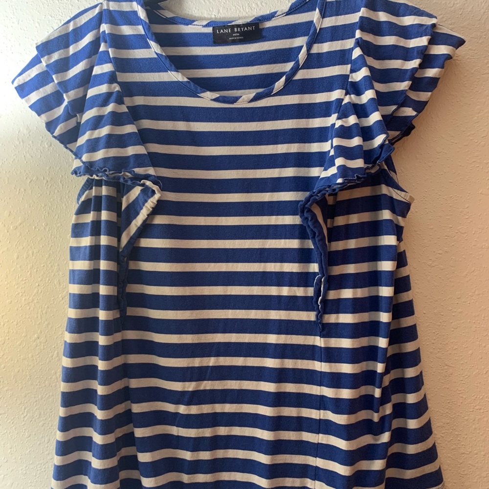 Lane Bryant (2 tops)Blue and White Striped Top and Pink Pinstriped Top - Picture 9 of 16